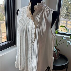 Ann Taylor White Sleeveless Ruffle Blouse